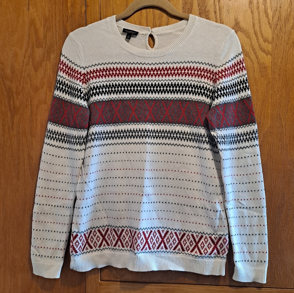 Talbots Fair Isle Nordic Sweater Holiday Pullover Cotton Cashmere Blend Small